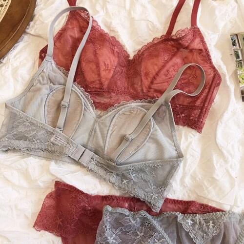 Sexy Intimates 2021 Women Sexy Lingerie Set Floral Small Cotton Lace Underwear Solid Color Ultrathin Wireless Bralette Panties