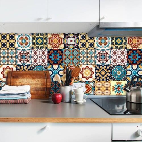 Colorful Strip Retro Pattern Ceramic Tiles Wall Sticker Stairs Bedroom Kitchen Stairs Home Decor Wall Decals PVC Art Wallpaper