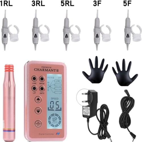 Original Charmant 2 Machine Tattoo Machine Kits Digital Rotary Tattoo Machine Pen Set Permanent Makeup Eyebrow Lip Pen Kits
