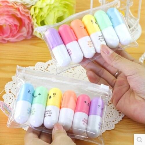 6 pcs/set Mini Pill shaped highlighter pens for writing Cute face Graffiti marker pen Korean stationery school office supplies