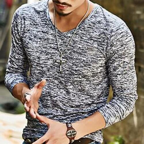 2021 Spring Men Long Sleeve T-shirt V Neck Black T Shirt Top Tee Male Streetwear Fitness Mens Long Sleeve T-shirt Dropshipping
