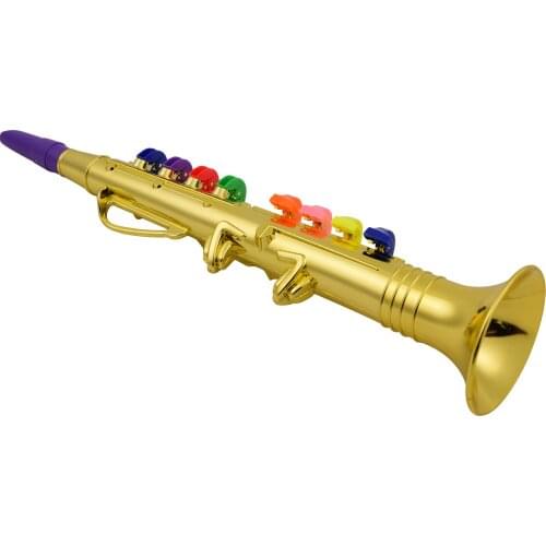 Musical Wind Instruments Clarinet for Kids Toddlers ABS Metallic Gold Clarinet with 8 Colored Keys