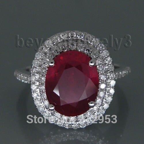 LANMI New Vintage Oval 8x10mm Solid 14Kt White Gold Gold Natural Ruby Wedding Ring R0014