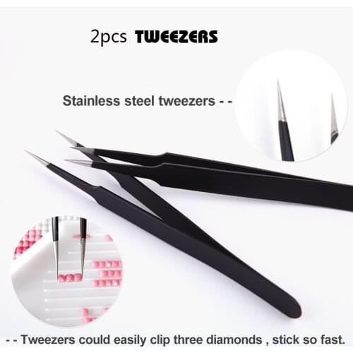 2pcs Fast Pasted Excellent Quality Tweezers Stainless Steel Anti-static Cross Tweezers Diamond Painting Accessories Tools