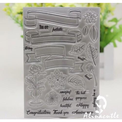 AlinaCraft CLEAR STAMPS floral flowers leaf tag banner Scrapbooking Card paper craft silicon rubber roller transparent stamp