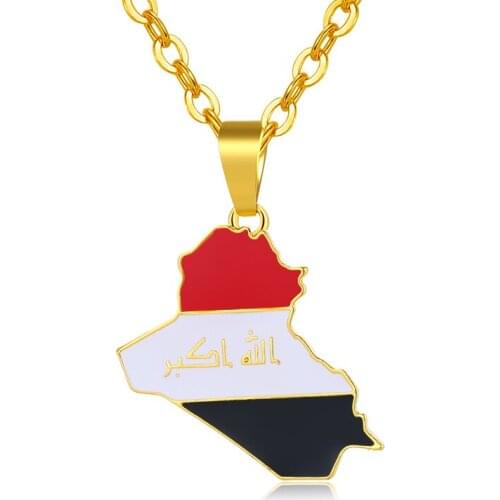 Republic Of Iraq Map Flag Pendant Necklace For Women/Men Gold Color Jewelry Maps Of Iraq Necklaces Bijoux Femme gold chain