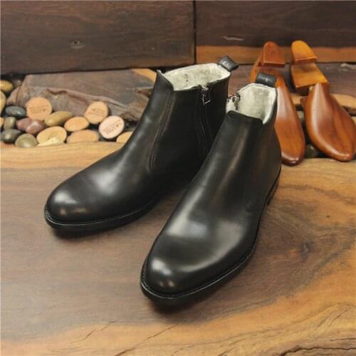 Sipriks Winter Boot Shoes For Men Keep Warm Wool Zip Boots Elegant Black Leisure Ankle Sneakers Italian Goodyear Welted Shoes 46