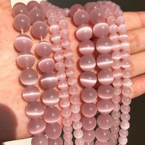 4-10mm Light Pink Cat Eye Opal Stone Natural Glass Loose Round Spacer Beads for Jewelry Making DIY Bracelet Charms Necklace