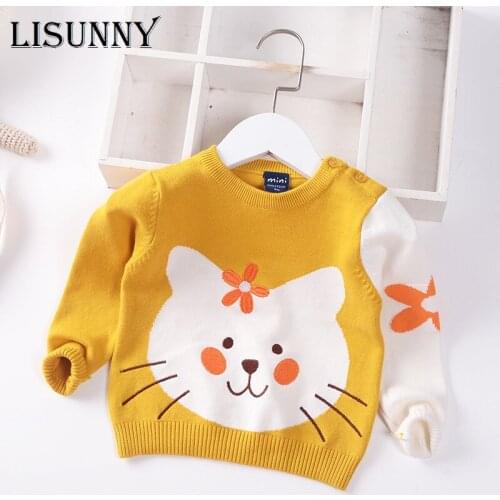 Girls Sweater 2021 Autumn Winter Lolita Style Cartoon Embroidery Cat Baby Sweaters Children Jumper Toddler Pullover Kids Clothes