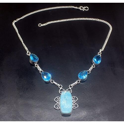 Gemstonefactory Jewelry Big Promotion 925 Silver Natural Blue Jasper Topaz Women Ladies Gifts Chain Necklace 44cm 202101564