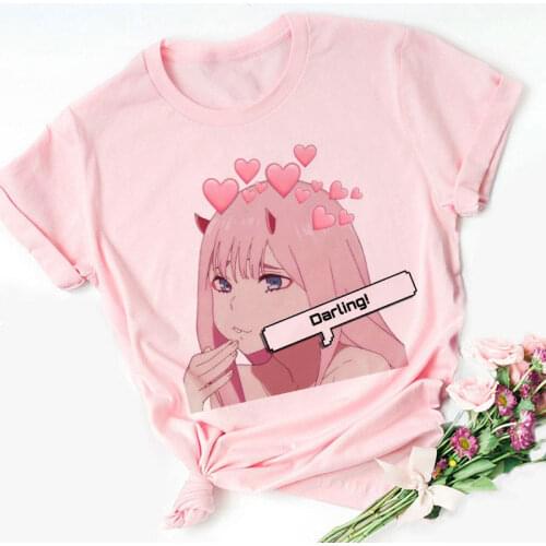 Darling In The Franxx Anime Harajuku Zero TWO Beautiful Girls Print T-shirt Ulzzang Women Tops Summer Vintage Chic Tees Female