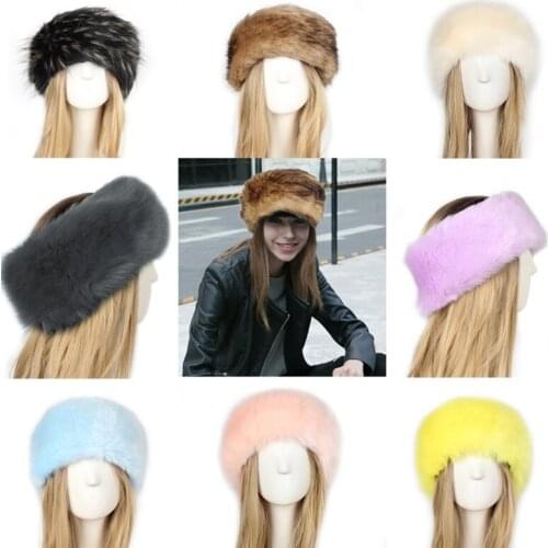 Women Winter Warm Ski Hat Head Wraps Faux Fur Head Cover Outdoor Ear Warmers Multicolor Furry Fluffy Plush Earmuffs Hairband