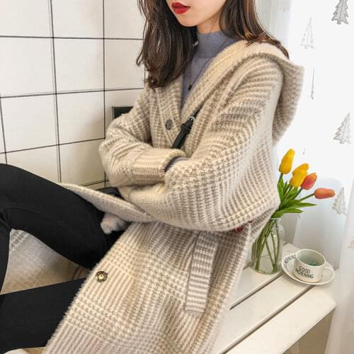 2020 Winter Women Faux Mink Cashmere Comfortable Long Sweater Cardigans Outwear Lady Warm Knit Soft Tops Coat Pull Femme Hiver