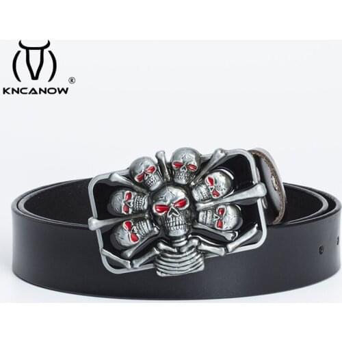 Female Belt Leather Designer Belts Men High Quality Luxury Brand Skull Buckle Punk Style Western Cowboy Personality Dress Strap