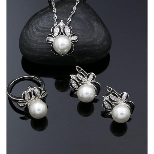 Punk Style Ear Studs Pendant Necklace Ring 925 Sterling Silver Enamel Jewelry Set Pearl Jewelry for Girls