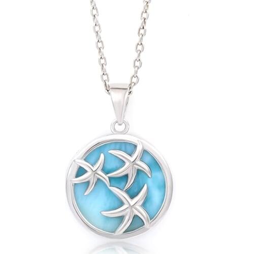 Sea Starfish Classic Charm 925 Sterling Silver Jewelry Gifts Natural Precious Dominica Larimar Pendant Necklace for Woman