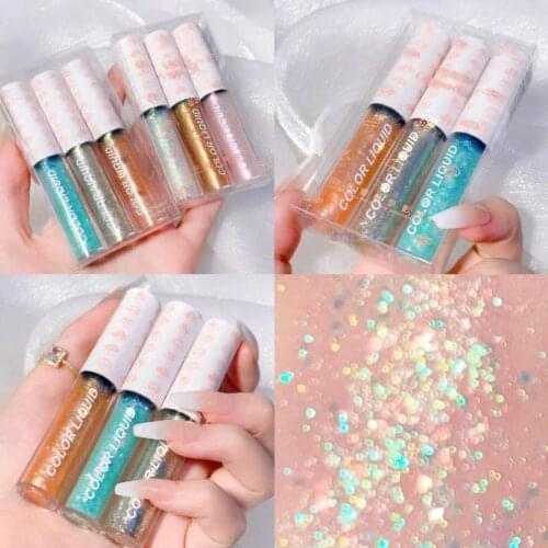 3pcs Liquid Pigment Eyeshadow Monochrome Eyeshadow Glitter Shimmer Highlighter Brighten Makeup Liquid Eyeshadow Eye Cosmetic