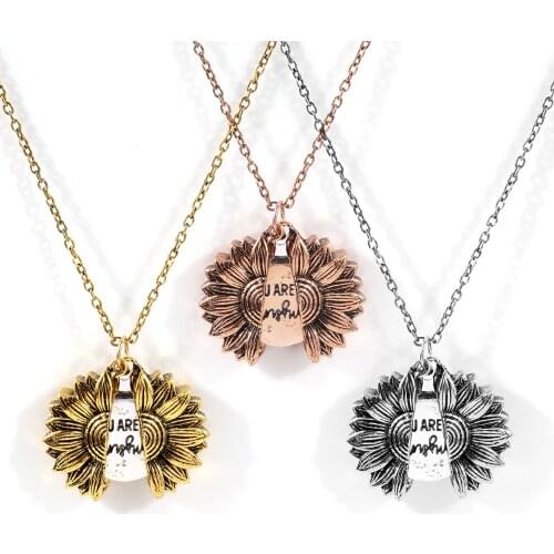 Gold Silver Color Open Locket Necklace Engraved You Are My Sunshine Sunflower Pendant Necklace Unique Party Jewelry Gift