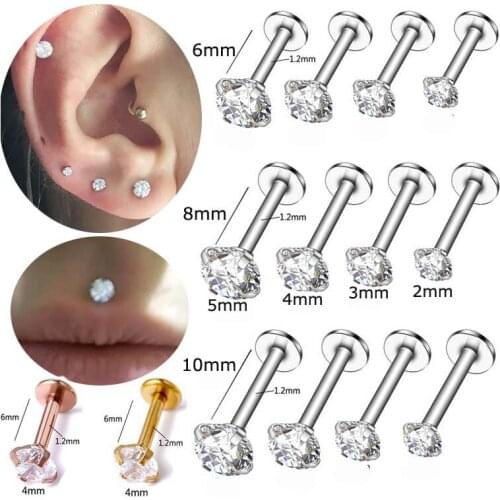 1piece Stianless Steel Labret Lip Stud Rook Helix Tragus Cartilage Piercing 16G Earrings Zircon