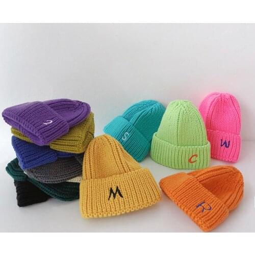 2021 Acrylic letter embroidery Thicken knitted hat winter warm hat Skullies cap beanie hat for Children boy and girl 06