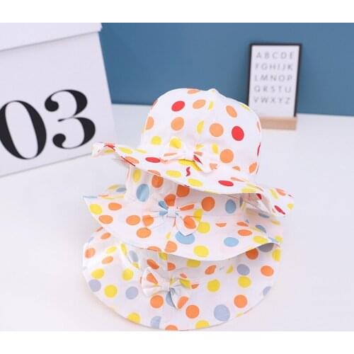 2021 New Cute Baby Sun Hat Orange Dot Print Baby Boy Girl Hat Toddler Kids Bucket Hat Children Panama Hat Baby Beach Caps Beanie