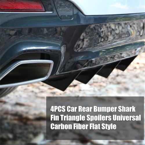 4PCS Car Rear Bumper Shark Fin Triangle Spoilers Universal Carbon Fiber Flat Style Splitter Scratch Protector
