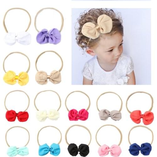 5Pcs/lot High Quality Handmade solid Nylon Headband Bow Headbands For cute Kids Girls Hair Accessories Headwear cloth head band