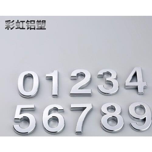 50mm Door Number Modern Plaque House Number Hotel Door Adhesive Plating Digital Address Digits Sticker Plate Silver ABS
