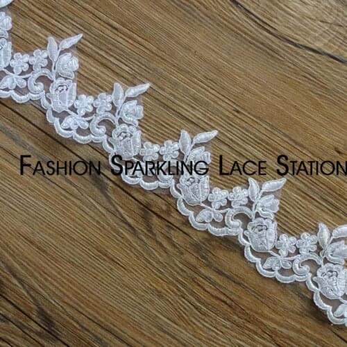 6Yards Delicate 7.5cm White and Ivory Codring Fabric Flower Venise Venice wedding dress headwear Lace Trim