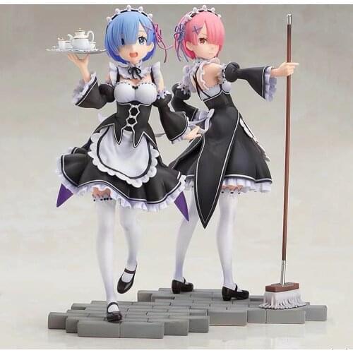 Anime Figures Re:Life A Different World From Zero Rem Ram Mop Tray Maid Action Girl Figurine Toys Collectible Model Figma Doll