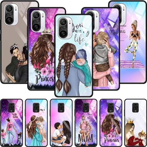 Tempered Glass Case For Xiaomi Redmi Note 9s 8 10 k30 k40 Pro Plus 9 7 8t 9a 9t 10s Coque Smartphone Fashion girl Super Mom baby