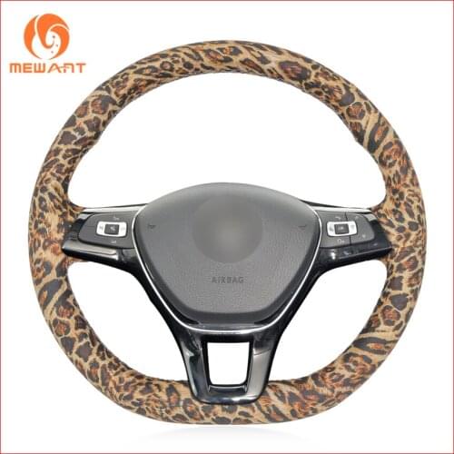 MEWANT leopard print Artificial Leather Steering Wheel Cover for Volkswagen VW Golf 7 Mk7 New Polo Jetta Passat B8 Tiguan Sharan