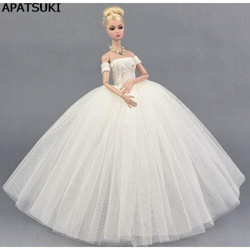 Pure White Wedding Dress for Barbie Doll Princess Evening Party Clothes Wears Long Dress Clothes for Barbie Doll 1/6 Accessories