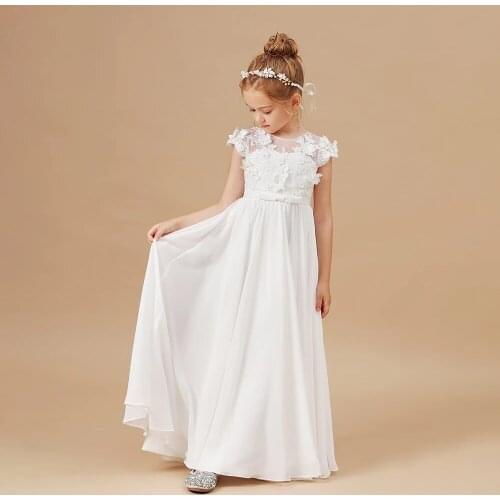 Flower Girl Dresses Applique Sleeveless Kids Birthday Party Pageant Gowns Weddings First Communion Elegant Dresses 2-14T