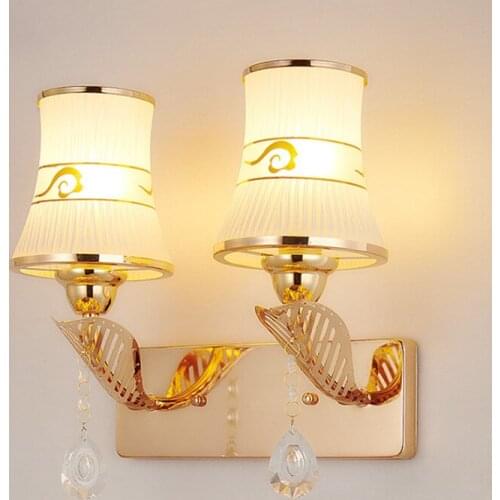 European Bedroom Bedside Double-Headed Iron Glass Wall Lamp Living Room Aisle Hotel Engineering Golden Wall Lamps