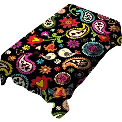 Folk Art Flower Illustration Tablecloth Indoor And Outdoor Art Decoration
