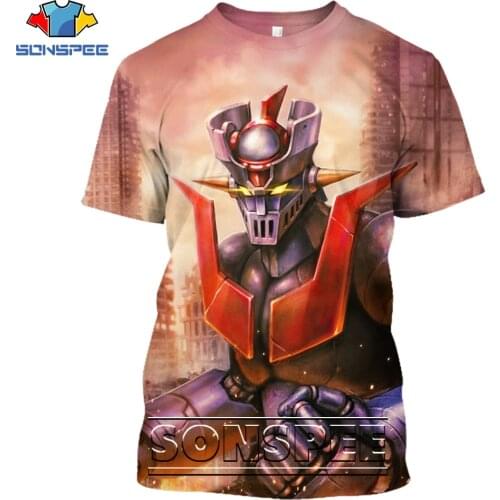 SONSPEE Classic Anime Mazinger Z Goldorak Shirt 3D Printing Men Womens Summer Retro Robot Man Oversize Tshirt Kids Tshirts Top