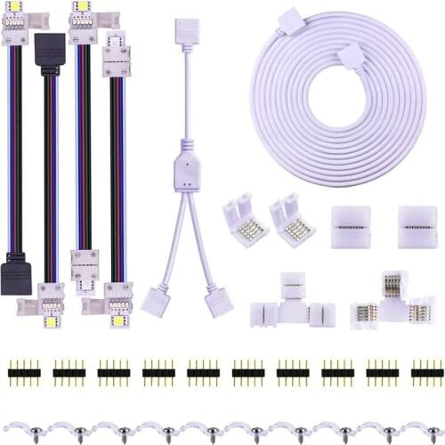 TOP 5PIN LED Strip Connector Kit - 10mm 5050 RGBW LED Connector Kit Include 9.8FT Extension Cable, Strip to Strip Jumper