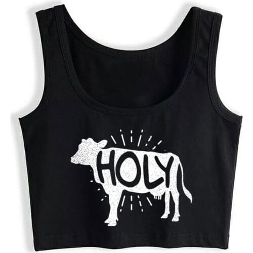 Crop Top Female Farming Funny Holy Cow Pun Gift Kawaii Inscriptions Sleeveless Tank Top Women