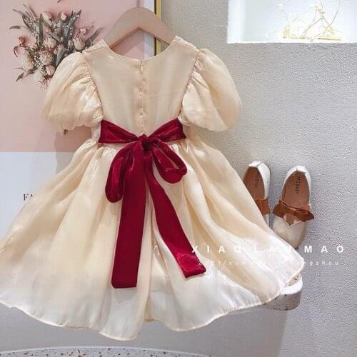 Summer Teens Girls Dress Puff Sleeve Bow Lace Up Dress for Toddler Girls Clothes Princess Girls Party Wedding Gown Vestidos 2021
