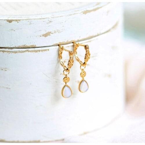 MoBuy 925 Sterling Silver Women Earring Hollow Pattern Water Drop Opal S925 Drop Earring 14K Gold Plated Fine Jewelry MBEI094