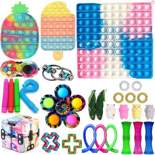 Pack De Fidget Toys Giant Push Bubble Dimple Monkey Noodles Mochi Stretchy Strings Pup Tubes Figet Toy Set Party Antistress Game