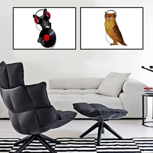 Music Studio Room Set Of 2 Print Wall Art French Bulldog Owls Birds Typography Painting No Frame Pictures