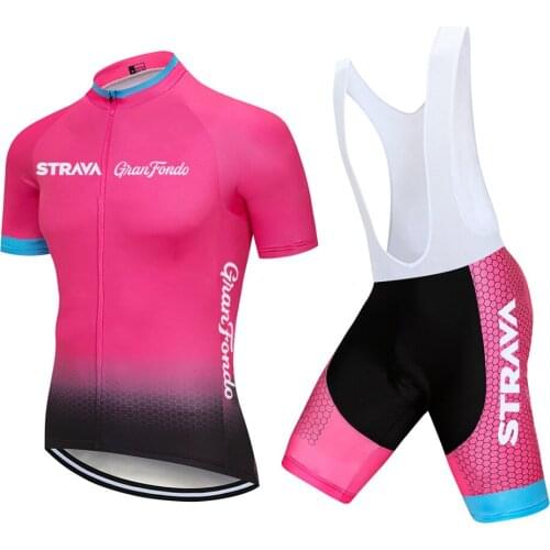 PINK 2021 TEAM NEW STRAVA Cycling Jersey 20D Bike Pants Suit Mens Summer Quick Dry Pro BICYCLING Shirts Maillot Culotte Wear