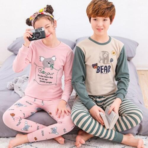 New Teenage Pajamas Clothes Cotton Suit Girls Boys Sleepwear Winter Animal Childrens Pyjamas Set for Kids 10 12 14 16 18 Years