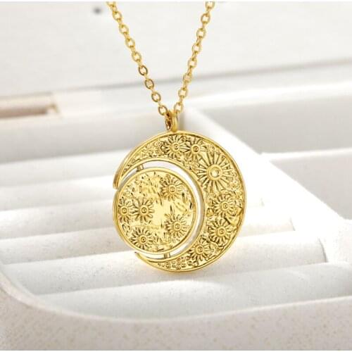 Vintage Sun Moon Necklace For Women Stainless Steel Gold Chain Necklaces Female Boho Aesthetic Jewelry Couple Gift collier femme