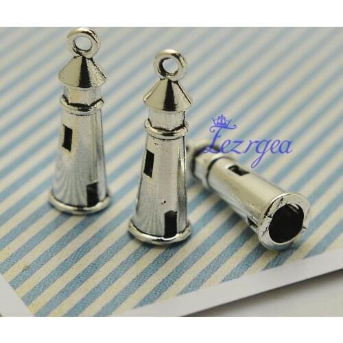 20pcs/lot--25x8mm, Antique silver plated 3d lighthouse charms, beacon pendants, DIY supplies,Jewelry accessories