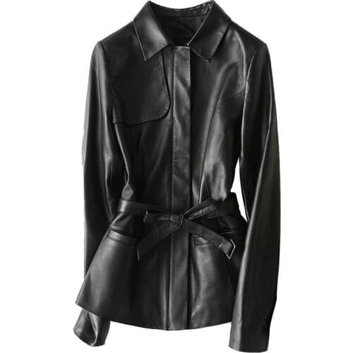 PUDI New Women Genuine Sheep Skin Leather Coat Lady Black Jacket Fall/winter Real Leather Coats A29103