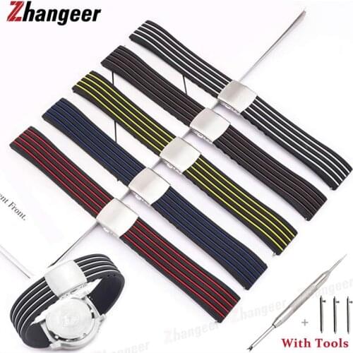 Quick Release Stripe Silicone Strap 18 20 22 24mm Rubber Watches Band Accessories Folding Buckle Flat Interface Sport Watchbands
