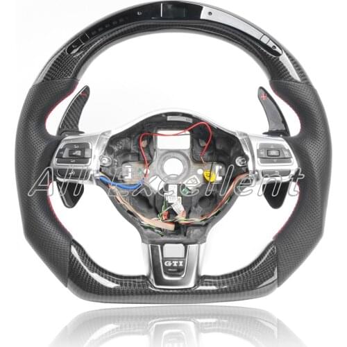 Carbon Fiber Steering Wheel For MK6 GTI R For Volkswagen Golf MK6 For Perforated Leather Steering Wheel Assembly With LED
